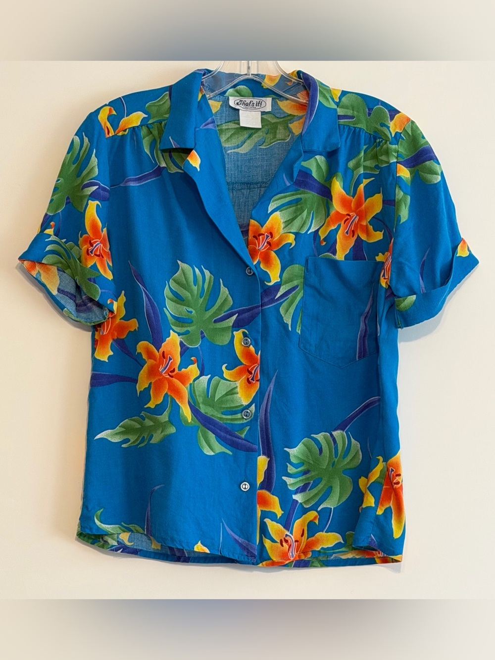 Vintage That’s It! California Hawaiian Shirt Blue Orange Floral Small